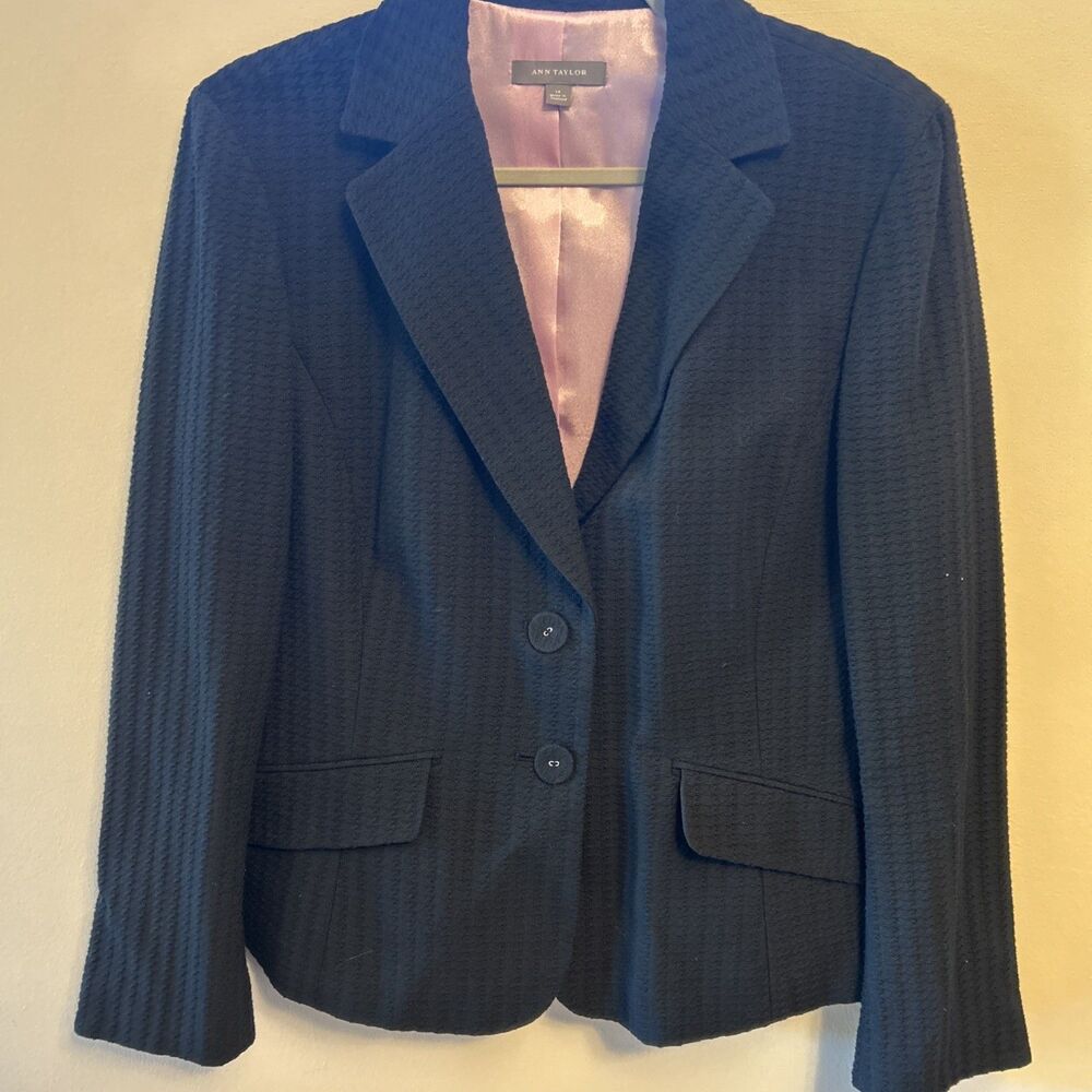 Ann Taylor Textured Blazer | Black Classic Jacket | Fully Lined | Women’s 14